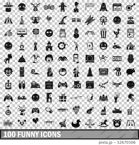 100 funny icons set, simple style 100 funny icons set, simple style 32670306