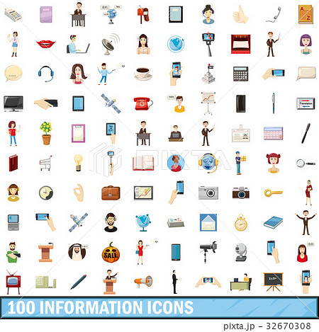 100 information icons set, cartoon style 32670308