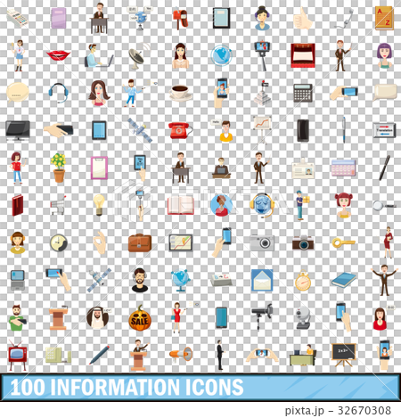 100 information icons set, cartoon style 32670308