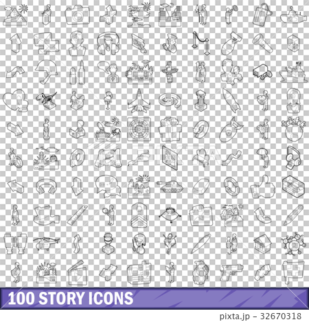 100 story icons set, outline style 32670318