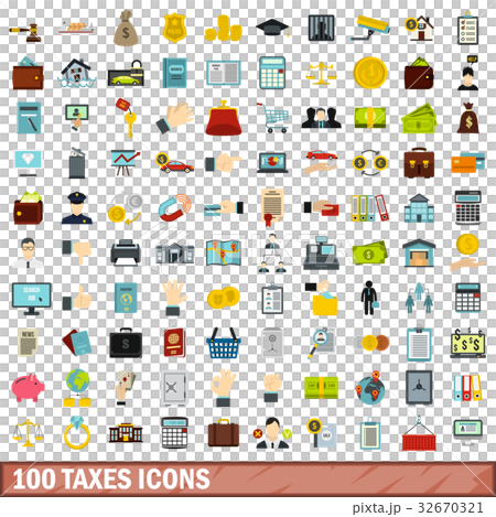 100 taxes icons set, flat style 32670321