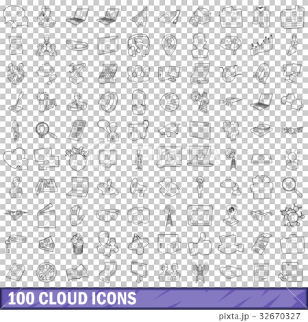 100 cloud icons set, outline style 32670327