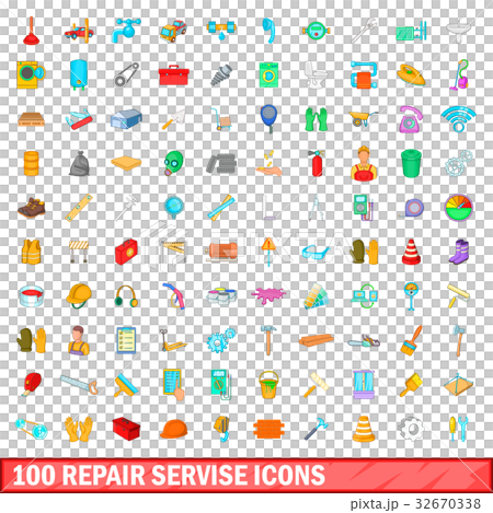 100 repair service icons set, cartoon style 32670338