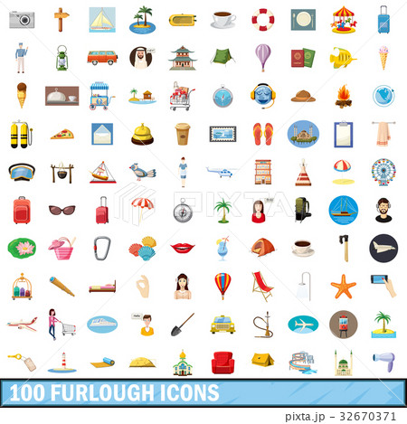 100 furlough icons set, cartoon style 100 furlough icons set, cartoon style 32670371