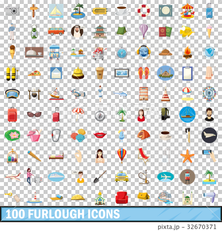 100 furlough icons set, cartoon style 100 furlough icons set, cartoon style 32670371
