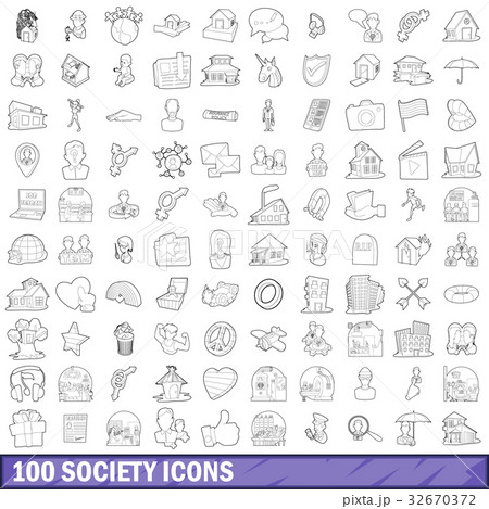 100 society icons set, outline style 100 society icons set, outline style 32670372