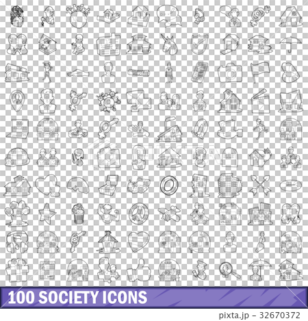 100 society icons set, outline style 100 society icons set, outline style 32670372