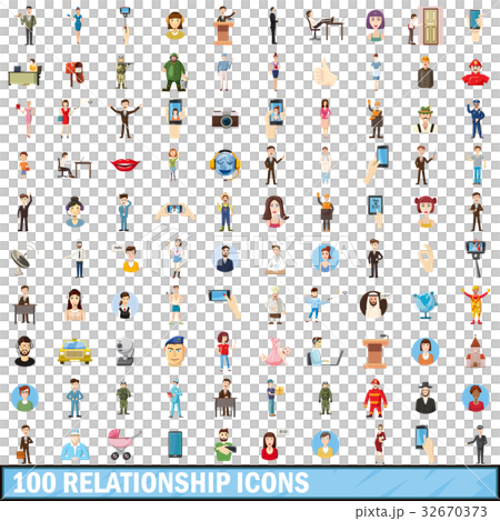100 relationship icons set, cartoon style 100 relationship icons set, cartoon style 32670373