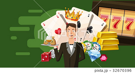 Casino croupier horizontal banner, cartoon style 32670396