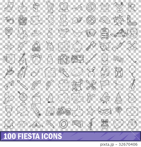 100 fiesta icons set, outline style 32670406