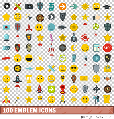 100 emblem icons set, flat style 32670408