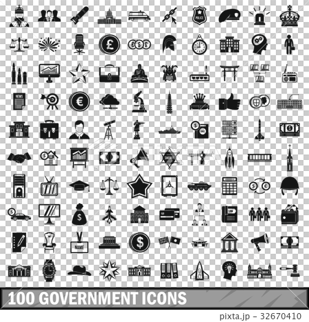 100 government icons set, simple style 32670410