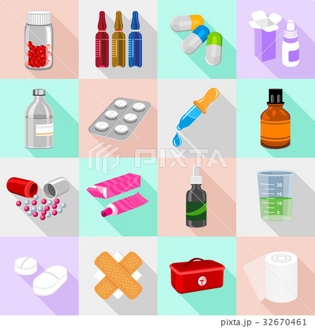 Drug forms icons set, flat style 32670461
