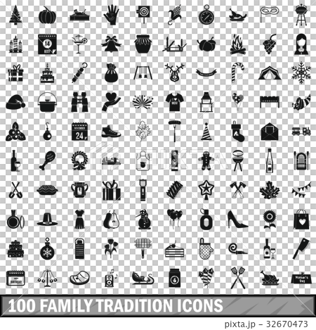 100 family tradition icons set, simple style 100 family tradition icons set, simple style 32670473