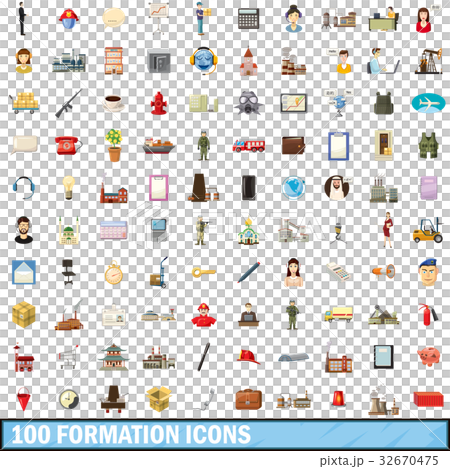 100 formation icons set, cartoon style 100 formation icons set, cartoon style 32670475
