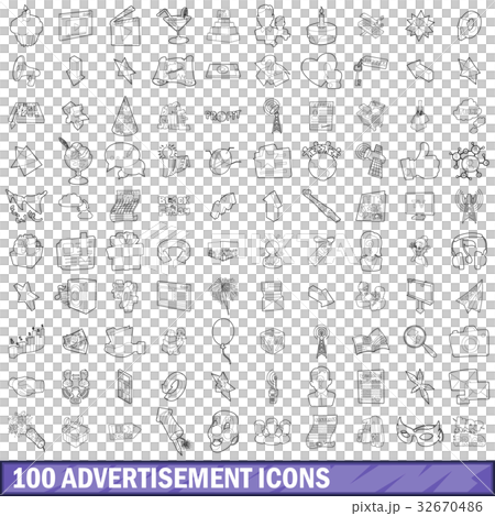 100 advertisement icons set, outline style 32670486