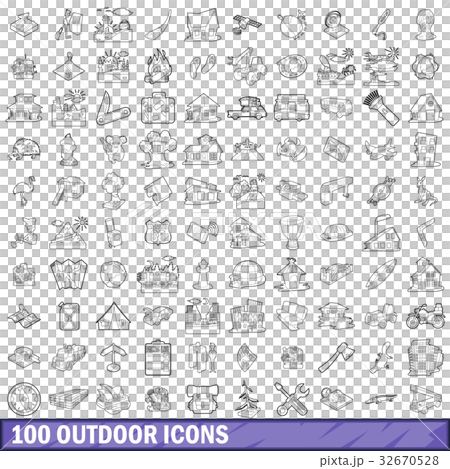 100 outdoor icons set, outline style 32670528