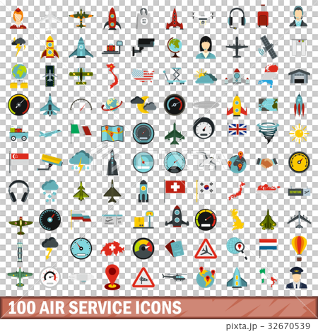 100 air service icons set, flat style 32670539