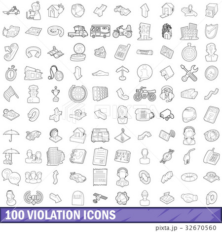 100 violation icons set, outline style 32670560