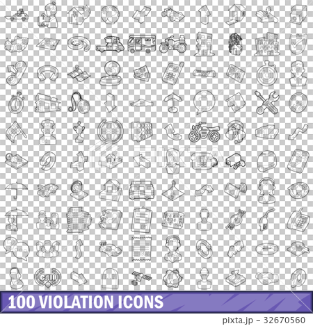 100 violation icons set, outline style 32670560