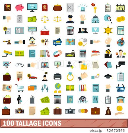 100 tallage icons set, flat style 32670566