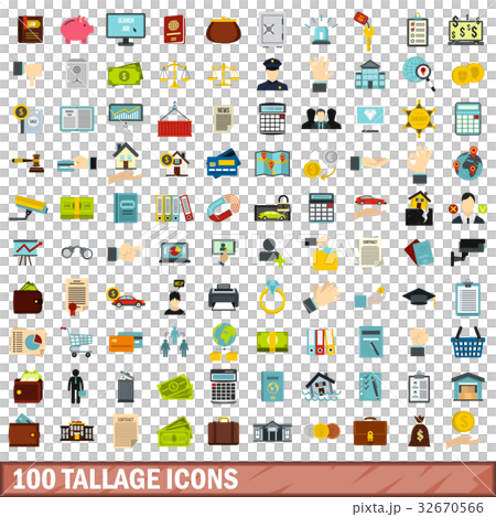 100 tallage icons set, flat style 32670566
