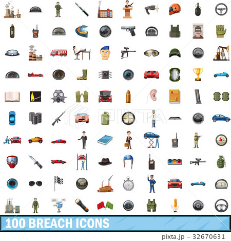 100 breach icons set, cartoon style 100 breach icons set, cartoon style 32670631
