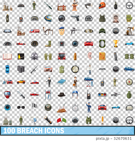 100 breach icons set, cartoon style 100 breach icons set, cartoon style 32670631