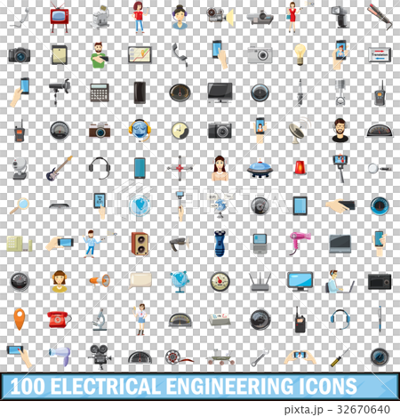 100 electrical engineering icons set, cartoon 100 electrical engineering icons set, cartoon 32670640
