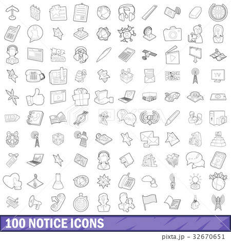100 notice icons set, outline style 100 notice icons set, outline style 32670651