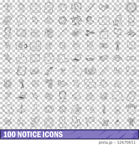 100 notice icons set, outline style 100 notice icons set, outline style 32670651