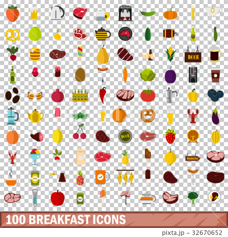 100 breakfast icons set, flat style 100 breakfast icons set, flat style 32670652