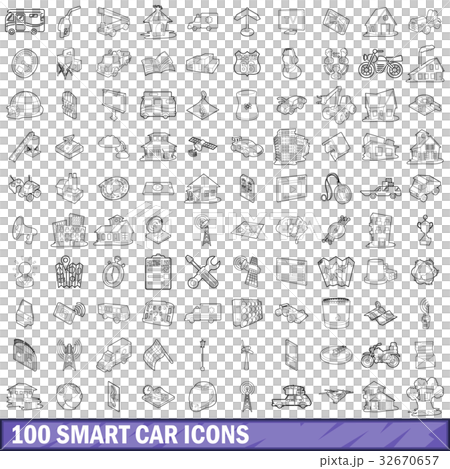 100 smart car icons set, outline style - Stock Illustration [32670657 ...