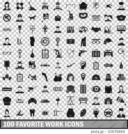 100 favorite work icons set, simple style 100 favorite work icons set, simple style 32670668