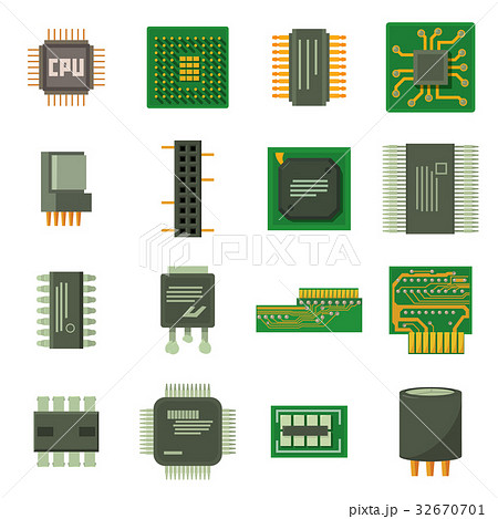 Computer chips icons set, cartoon style 32670701
