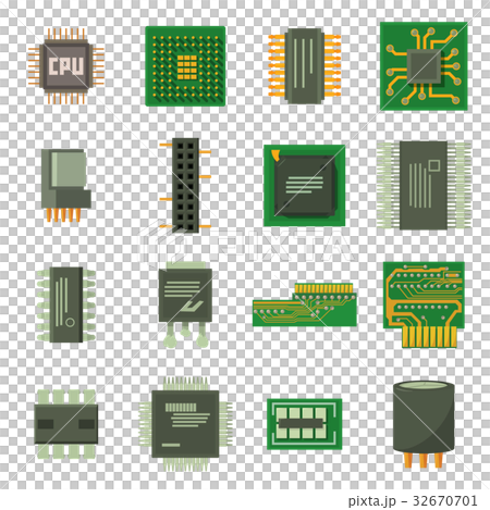 Computer chips icons set, cartoon style 32670701