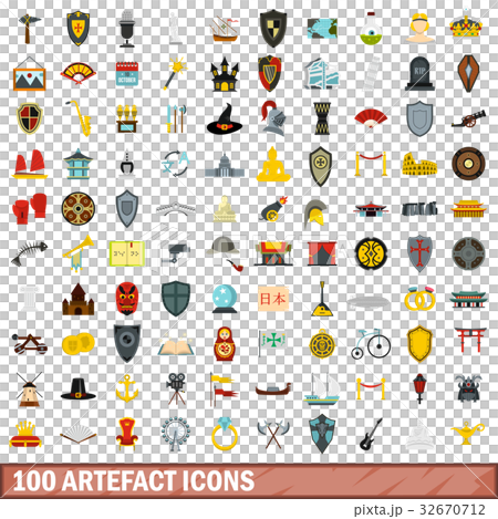 100 artefact icons set, flat style 100 artefact icons set, flat style 32670712