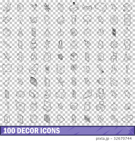 100 decor icons set, outline style 32670744