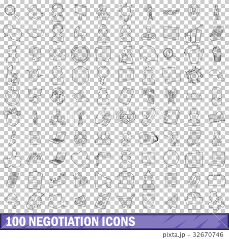 100 negotiation icons set, outline style 100 negotiation icons set, outline style 32670746