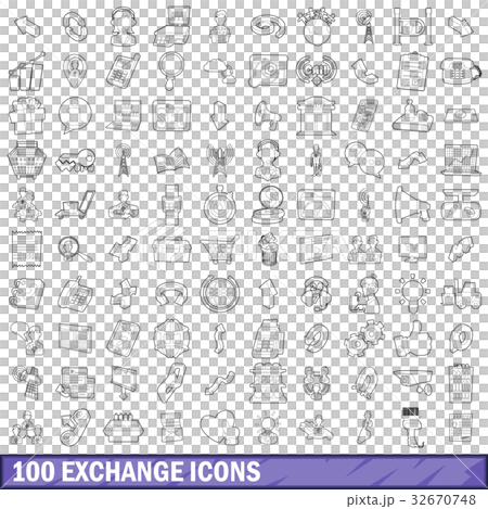 100 exchange icons set, outline style 32670748