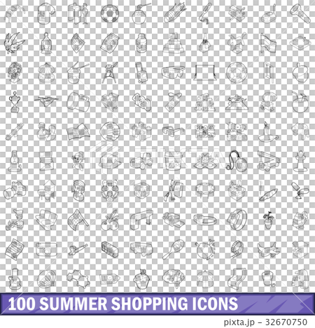 100 summer shopping icons set, outline style 32670750