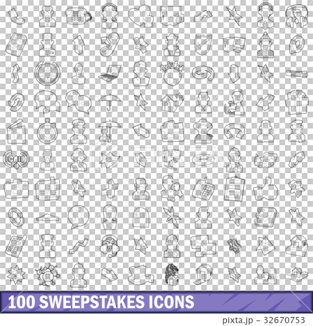 100 sweepstakes icons set, outline style 32670753