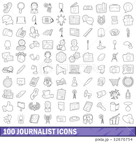 100 journalist icons set, outline style 32670754