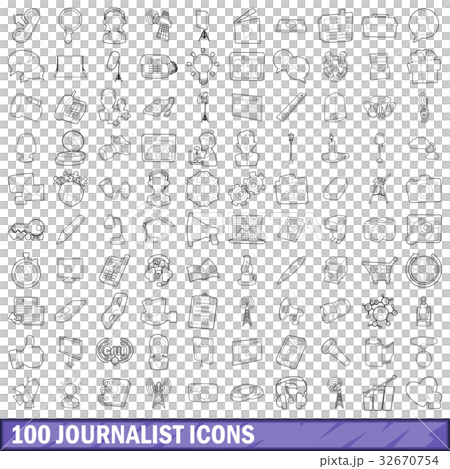 100 journalist icons set, outline style 32670754