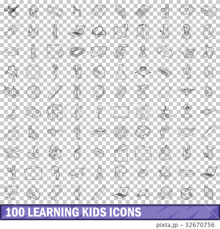 100 learning kids icons set, outline style - Stock Illustration ...