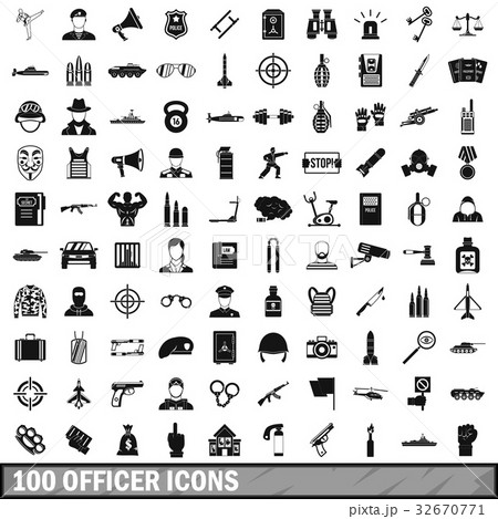 100 officer icons set, simple style 32670771