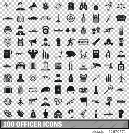 100 officer icons set, simple style 32670771