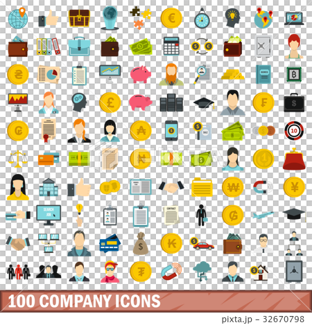 100 company icons set, flat style 32670798