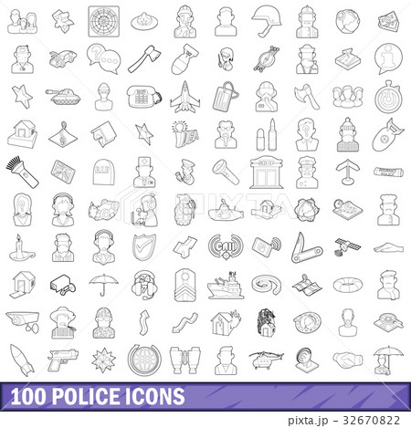 100 police icons set, outline style 32670822