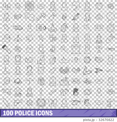 100 police icons set, outline style 32670822